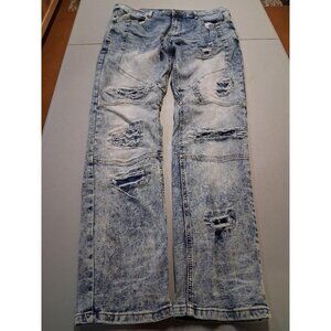 Reason Brand Mens Distressed Light Wash Denim Jeans Size 36 Acid Wash Ripped Sty